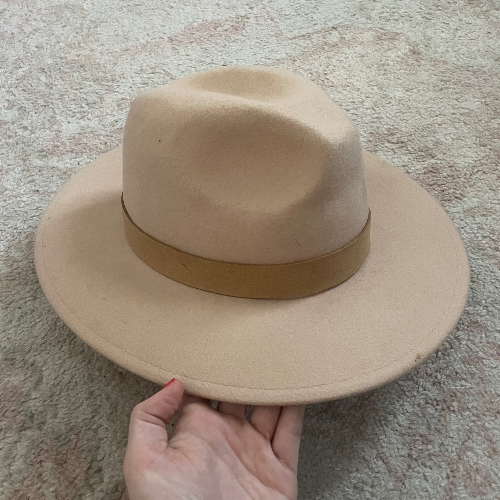 Blush pink felt wide brim hat